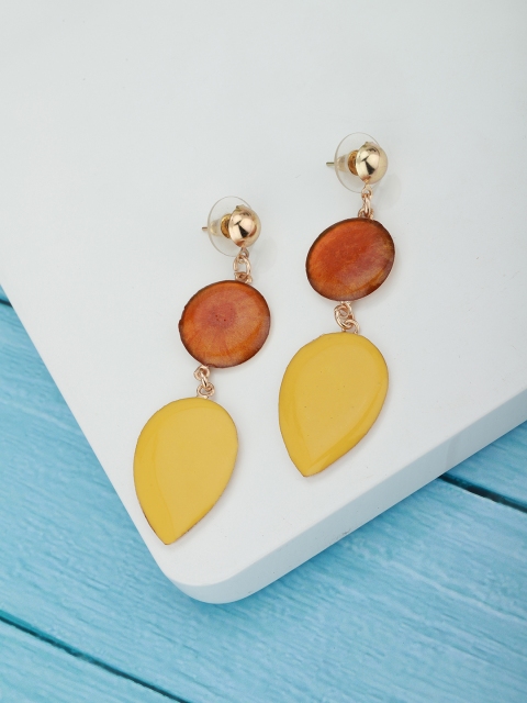 

Carlton London Yellow & Orange Gold-Plated Enamelled Geometric Drop Earrings
