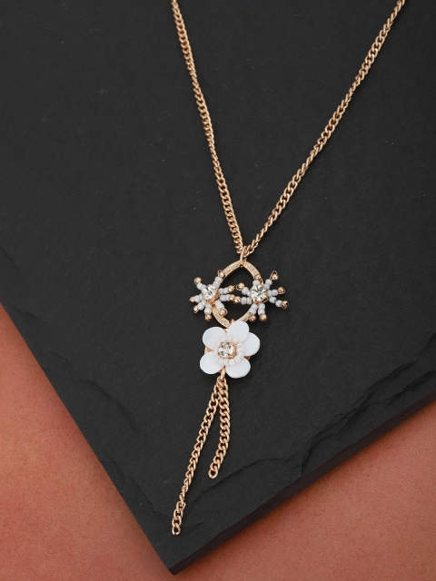 

Carlton London White Gold-Plated Stone-Studded Beaded Floral Necklace