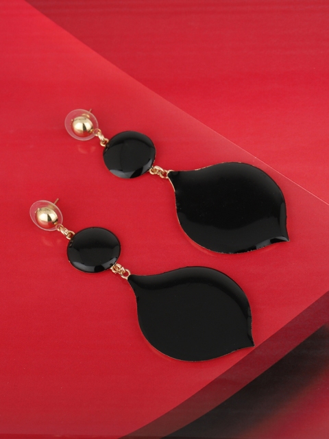 

Carlton London Black Gold-Plated Solid Contemporary Drop Earrings