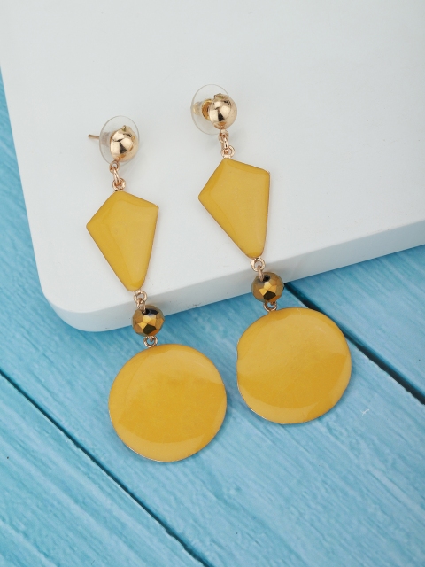 

Carlton London Mustard Yellow Gold-Plated Enamelled & Beaded Geometric Drop Earrings