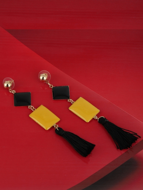 

Carlton London Black & Mustard Yellow Gold-Plated Tasselled Geometric Drop Earrings