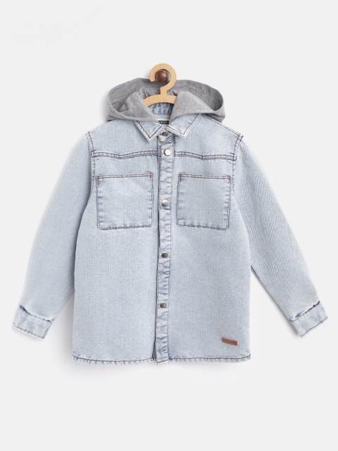 

Cherry Crumble Girls Blue & Grey Regular Fit Solid Casual Denim Shirt