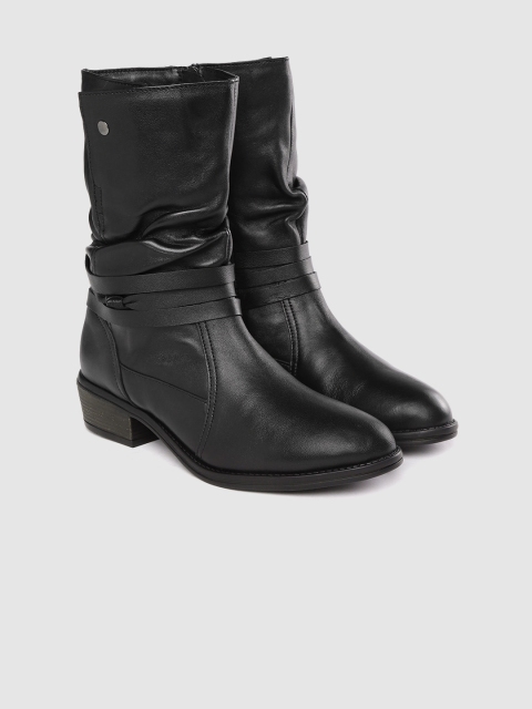 

CORSICA Women Black Solid Leather High-Top Heeled Boots