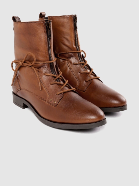 

CORSICA Women Brown Solid Leather Mid-Top Flat Boots