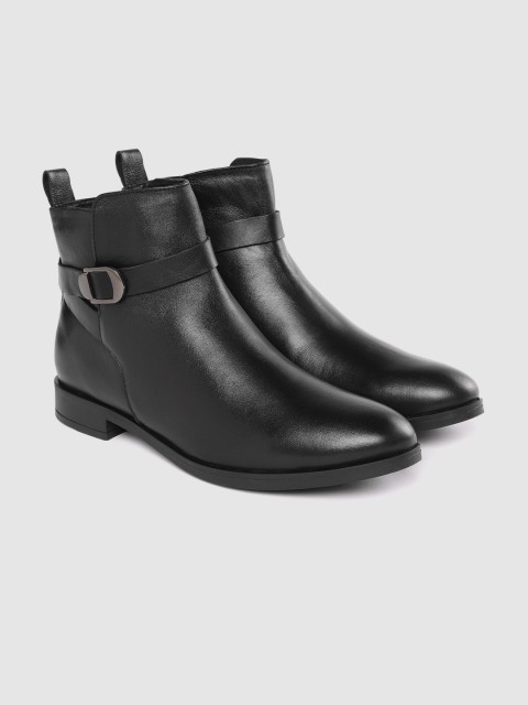 

CORSICA Women Black Leather Solid Mid-Top Flat Boots