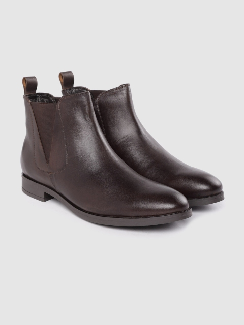 

CORSICA Women Coffee Brown Solid Leather Mid-Top Chelsea Boots