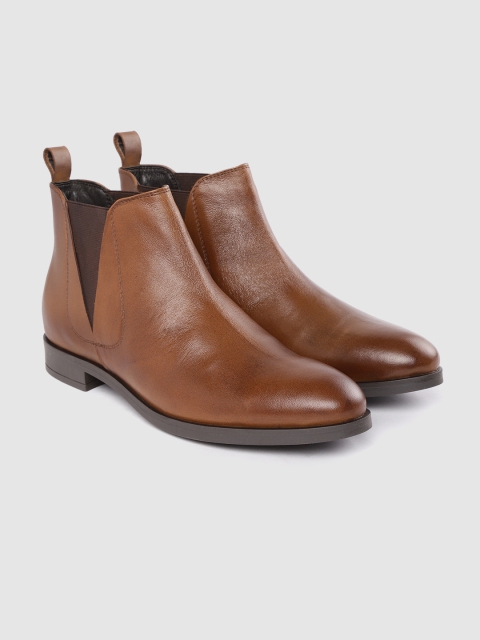 

CORSICA Women Tan Brown Solid Leather Mid-Top Chelsea Boots