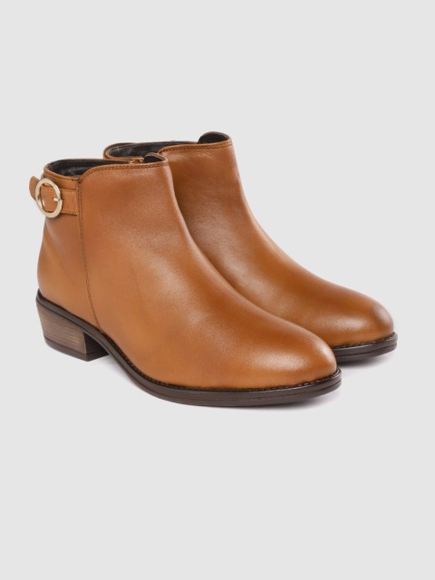 

CORSICA Women Tan Brown Leather Mid-Top Flat Boots
