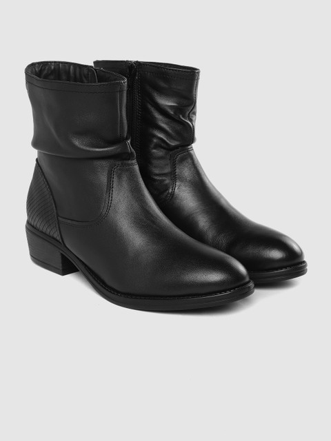 

CORSICA Women Black Solid Leather Mid-Top Flat Boots