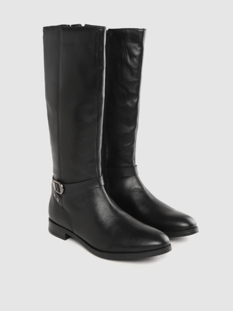 

CORSICA Women Black Solid Leather High-Top Flat Boots
