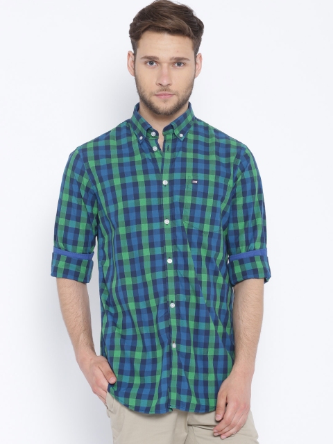 

Arrow Sport Navy & Green Checked Slim Casual Shirt, Navy blue