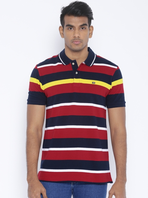 

Arrow Sport Men Red & Navy Striped Polo Collar T-shirt