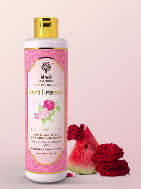 

KHADI ESSENTIALS Pack of Desi Gulab Milk & Shea Butter Body Balsam & Kaya Loofah Bath Bar, Pink