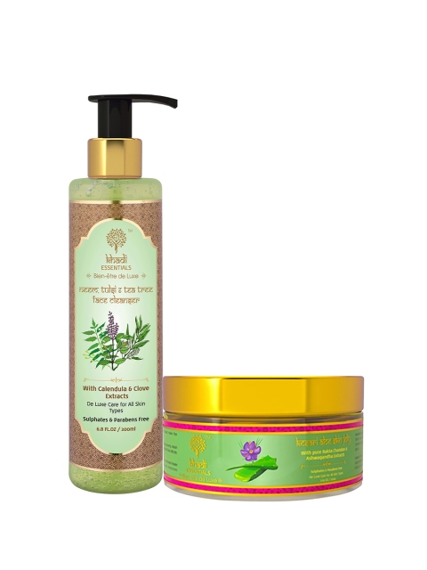 

KHADI ESSENTIALS Set of Neem Tulsi Tea Tree Cleanser & Kesari Aloe Vera Skin Jelly 400 ml, Green
