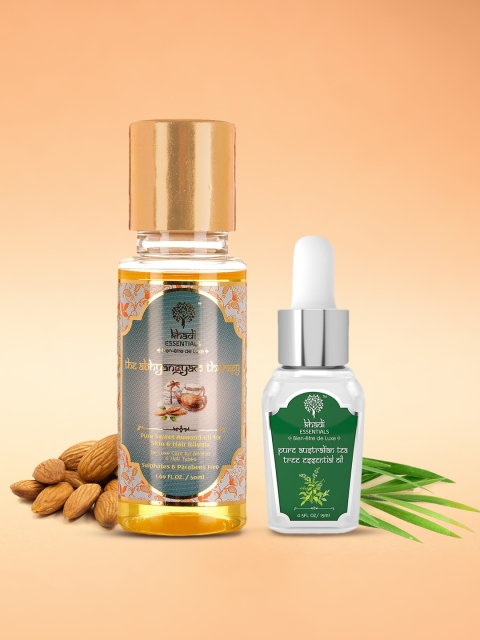 

KHADI ESSENTIALS Set of Pure Sweet Almond Oil & Tea Tree Essential Oil, Green