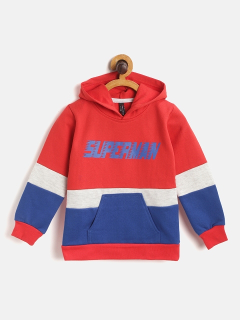 

GAME BEGINS Boys Red & Blue Colourblocked Superman Print Detail Hooded Sweatshirt