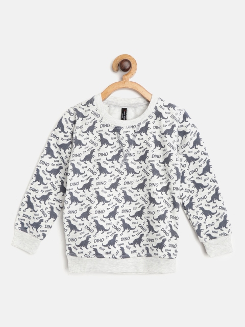 

GAME BEGINS Boys Grey Melange & Navy Blue Dinosaur Print Sweatshirt