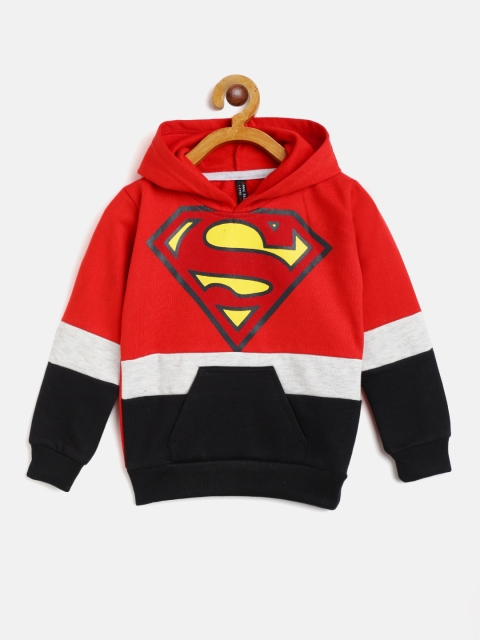 

GAME BEGINS Boys Red & Black Superman Printed Hooded Sweatshirt