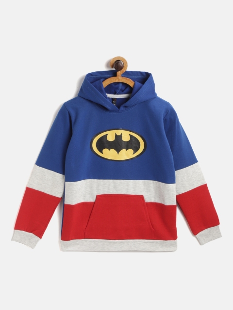 

GAME BEGINS Boys Blue & Red Colourblocked Batman Print Detail Hooded Sweatshirt