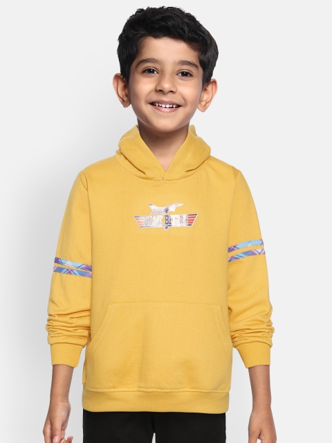 

GAME BEGINS Boys Mustard Yellow Solid Hooded Sweatshirt