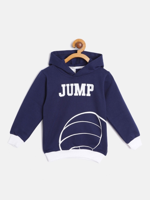 

GAME BEGINS Boys Navy Blue & White Cotton Printed Hooded Sweatshirt