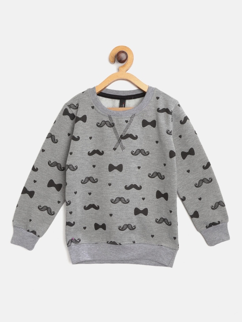 

GAME BEGINS Boys Grey Melange & Black Bow & Mustache Print Sweatshirt