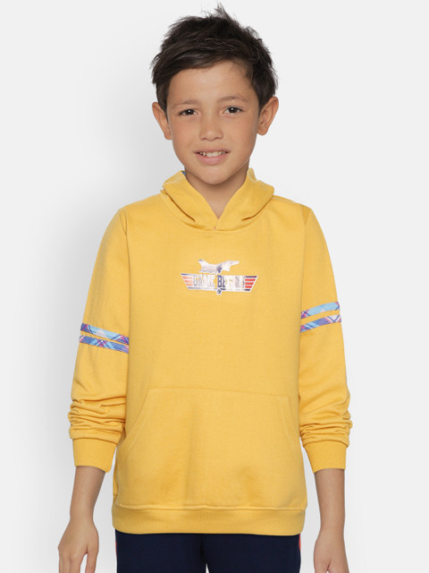 

GAME BEGINS Boys Mustard Yellow Solid Hooded Sweatshirt