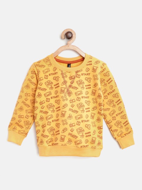 

GAME BEGINS Boys Mustard Yellow & Brown Printed Sweatshirt