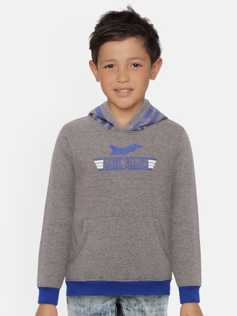 

GAME BEGINS Boys Grey Solid Hooded Sweatshirt