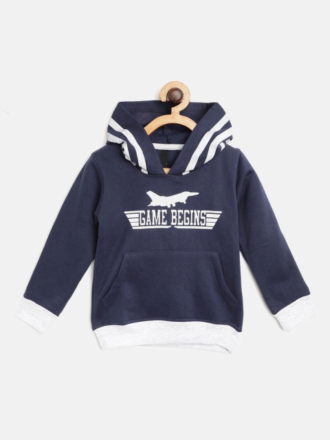 

GAME BEGINS Boys Navy Blue & White Printed Hooded Sweatshirt