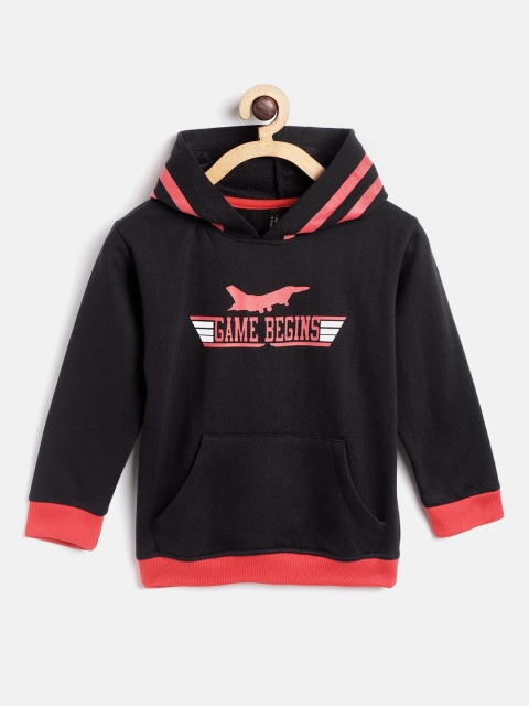 

GAME BEGINS Boys Black & Red Brand Logo Print Hooded Sweatshirt