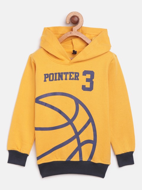 

GAME BEGINS Boys Mustard Yellow & Blue Printed Hooded Sweatshirt