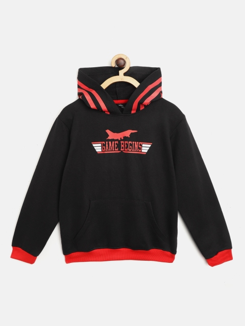 

GAME BEGINS Boys Black & Red Brand Logo Printed Pure Cotton Hooded Sweatshirt