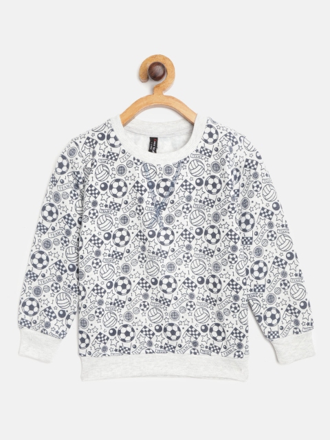 

GAME BEGINS Boys Grey Melange & Navy Blue Printed Sweatshirt
