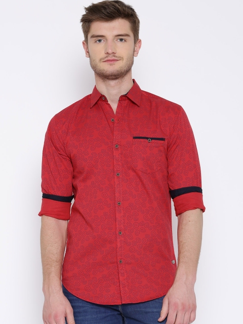 

Status Quo Red Printed Slim Casual Shirt