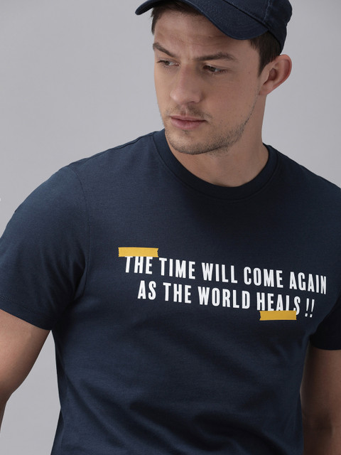 

Roadster Men Navy Blue Printed Round Neck T-shirt