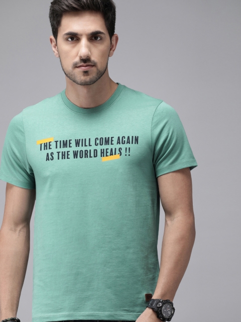 

Roadster Men Sea Green Printed Round Neck T-shirt