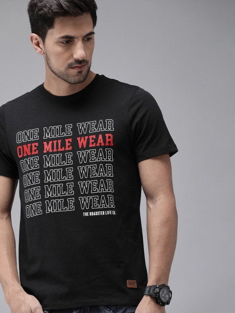 

Roadster Men Black Printed Round Neck T-shirt