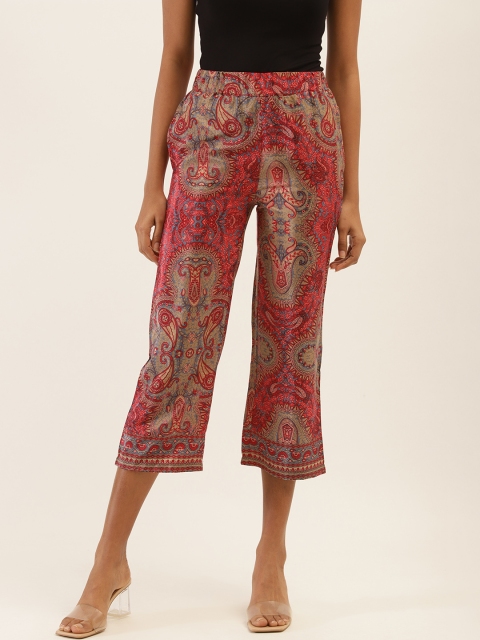 

PIRKO Women Red & Beige Paisley Print Straight Cropped Palazzos