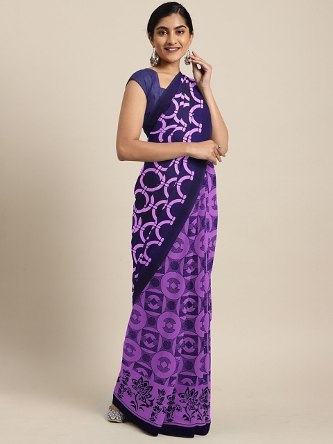 

KALINI Violet & Blue Poly Georgette Printed Saree