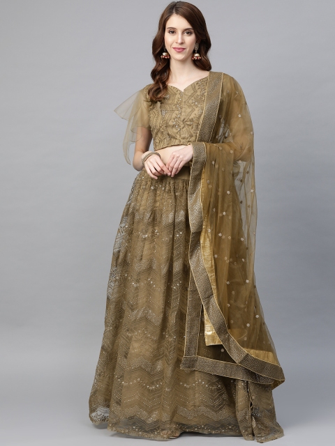 

SHOPGARB Bronze & Golden Embroidered Semi-Stitched Lehenga & Blouse with Dupatta