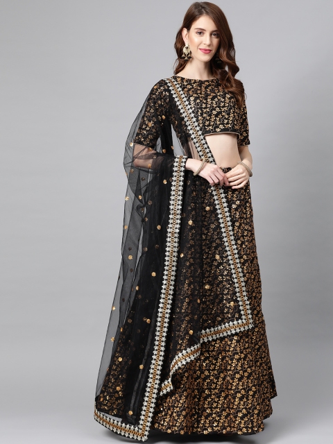 

SHOPGARB Black & Golden Sequinned Untitched Lehenga & Blouse with Dupatta
