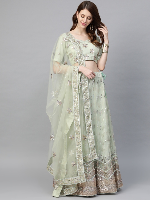

SHOPGARB Sea Green & Golden Solid Unstitched Lehenga & Blouse with Dupatta