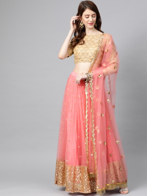 

SHOPGARB Pink & Beige Semi-Stitched Lehenga & Unstitched Blouse with Dupatta