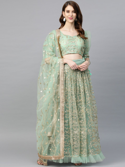 

SHOPGARB Green & Golden Embellished Semi-Stitched Lehenga & Unstitched Blouse with Dupatta