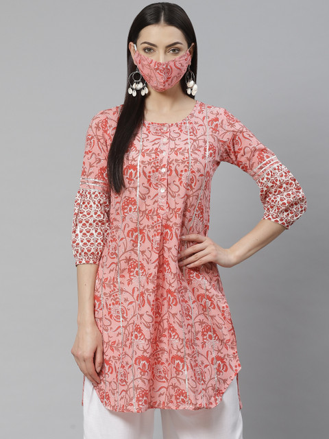 

Rain Rainbow Women Pink Brown Printed A-Line Kurta