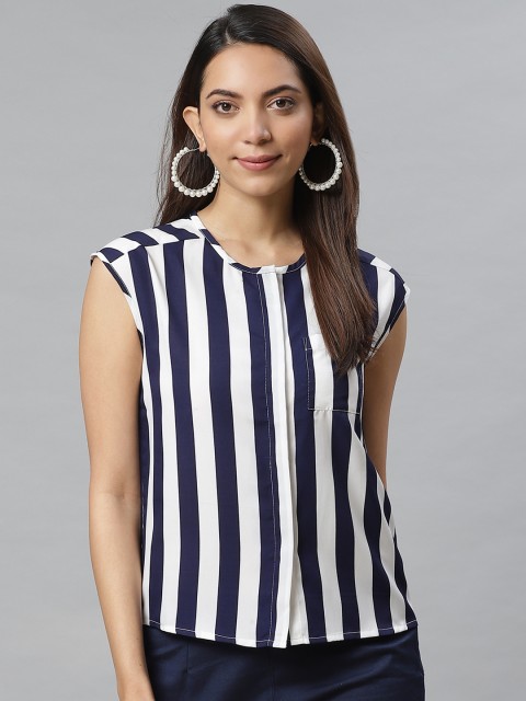 

Provogue Women Navy Blue Striped Top