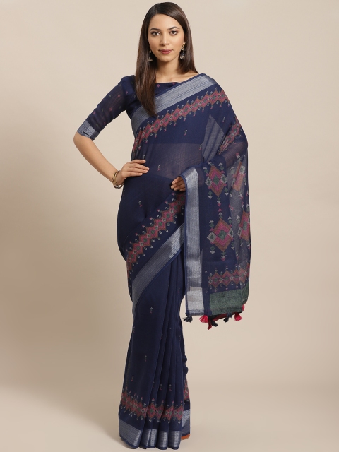 

Saree mall Navy Blue & Pink Printed Saree