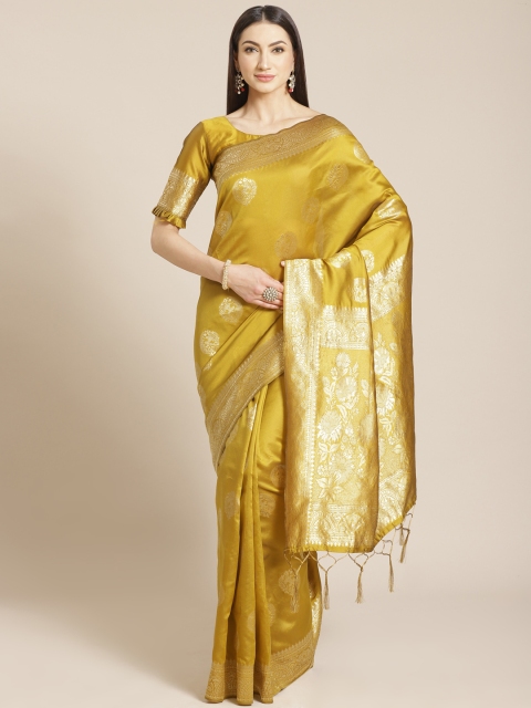 

Saree mall Mustard Yellow & Golden Woven Design Banarasi Saree