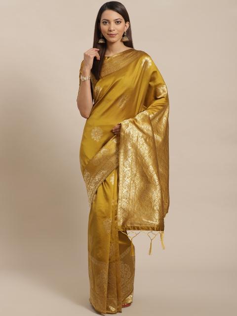 

Saree mall Mustard Brown & Golden Woven Design Banarasi Saree